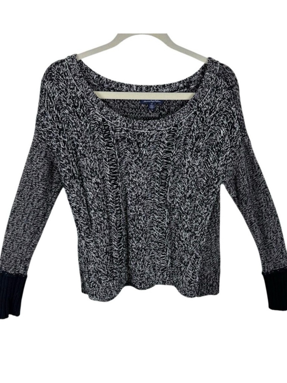 American Eagle Black White Long Sleeve Round Neck Cotton Wool Pullover Sweater S